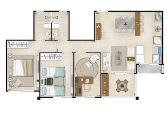 The Club - Tipo IV - 74,92m² privativos - Planta personalizada com Gabinete