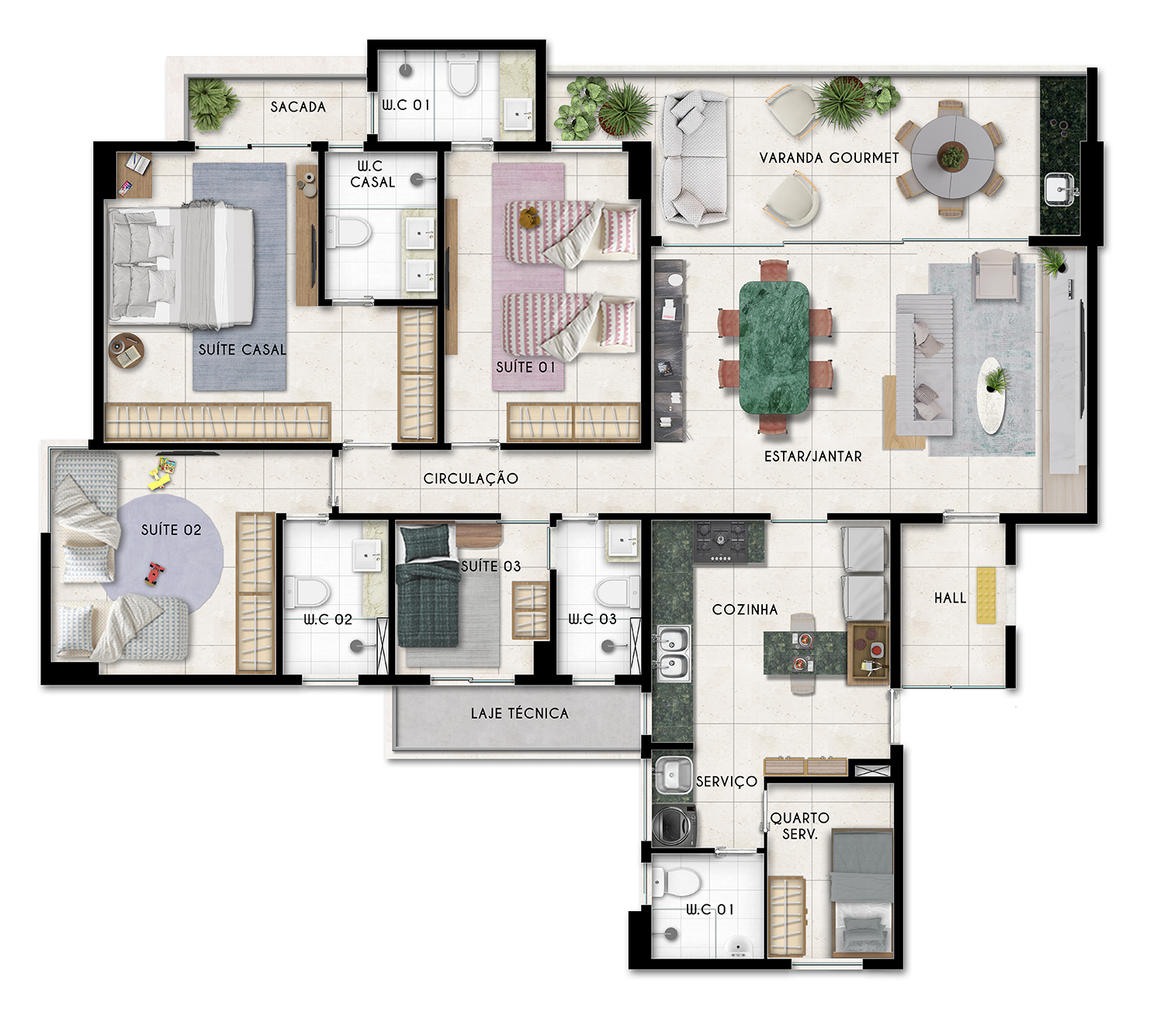 Apartamento tipo 4 suítes